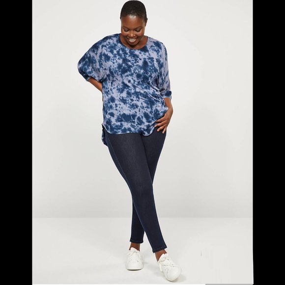 Blue Tie Dye Knit Rayon Hi-Lo Top - Picture 3 of 3